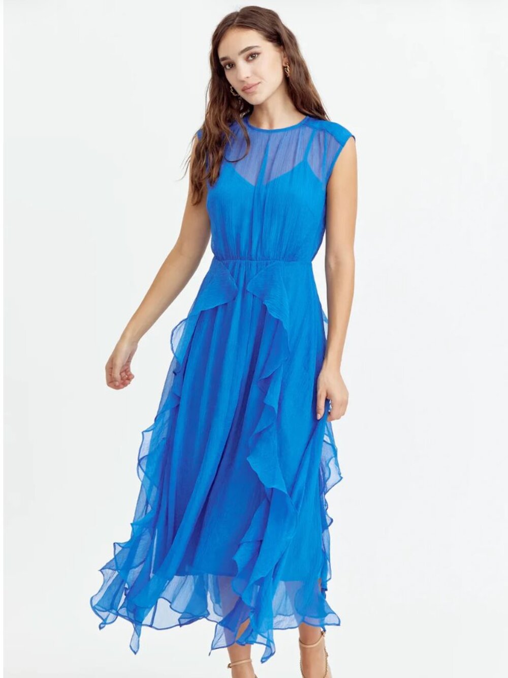 Adelyn Rae Rosalie Cascading Ruffled Midi Dress